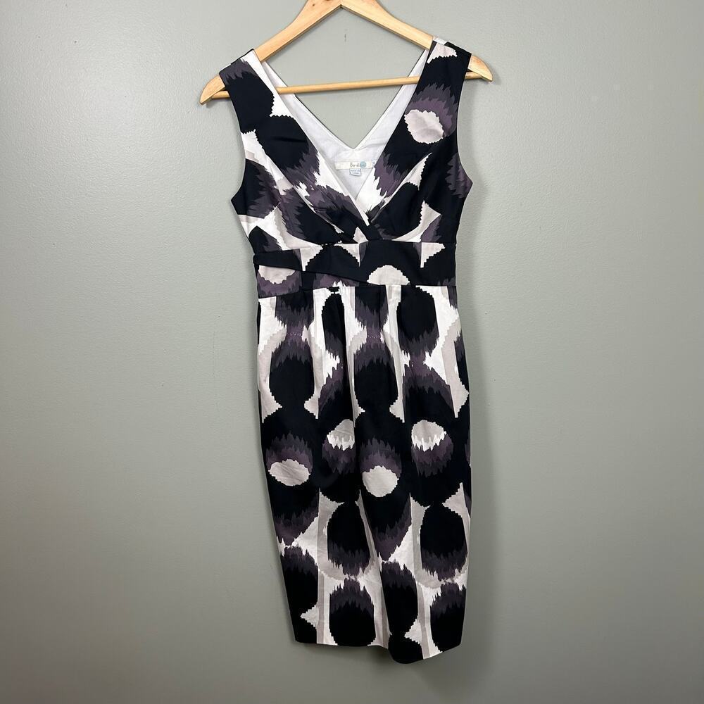 Boden Ikat Sheath Dress Knee Length Professional Sleeveless Black White 4 Small - Picture 2 of 6
